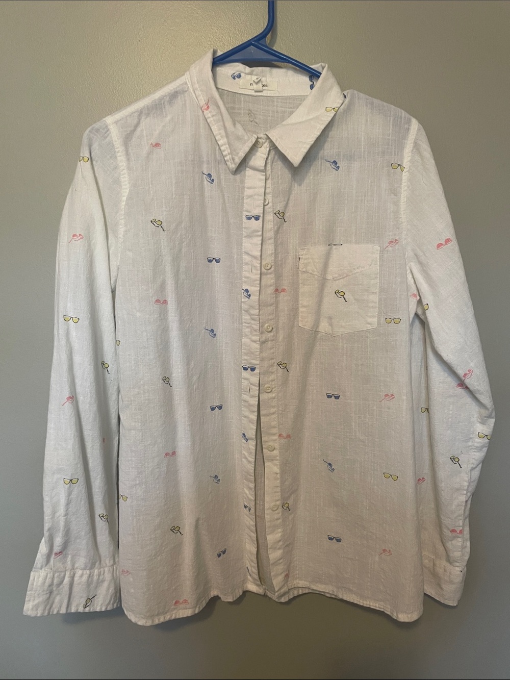 Maurices White Button-Down Shirt with Multicolor Sunglasses Print